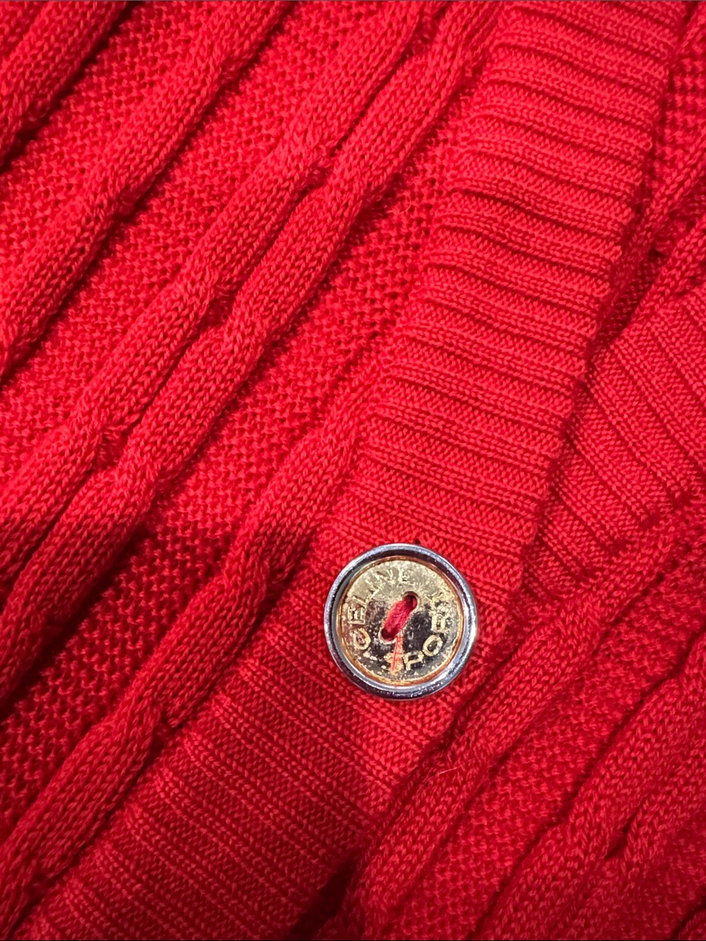Celine Red Cable-Knit Cardigan with Gold Buttons - Picture 2 of 3